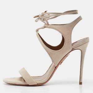 Aquazzura Cream Suede Colette 105 Ankle Strap Sandals Size 37.5