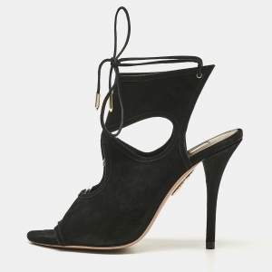 Aquazzura Black Suede Sexy Thing Ankle Strap Sandals Size 38.5