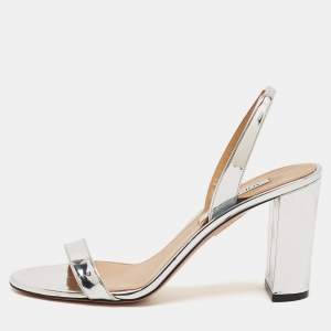 Aquazzura Silver Leather So Nude Slingback Sandals Size 39.5