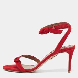Aquazzura Red Suede Passion Ankle Strap Sandals Size 37