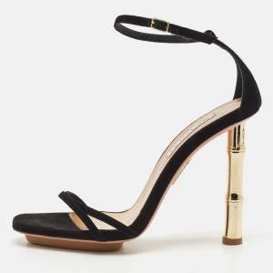 Aquazzura Black Suede Wild Nights 115 Ankle Strap Sandals Size 40