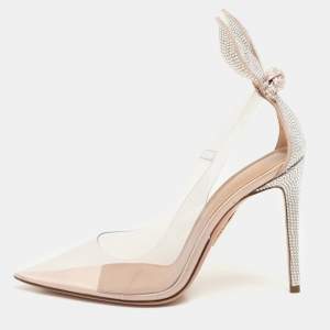Aquazzura x Beymen Transparent/Beige PVC and Satin Bow Tie Plexi Pumps Size 36.5