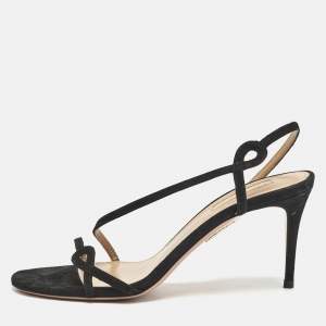 Aquazzura Black Suede Serpentine Strappy Slingback Sandals Size 36.5