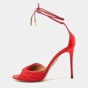Aquazzura Red Satin Bellini Beauty Ankle Strap Sandals Size 39