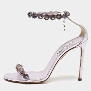 Aquazzura Lilac Leather Love Link Ankle Strap Sandals Size 39