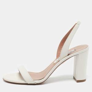 Aquazzura White Leather So Nude Slingback Sandals Size 37.5