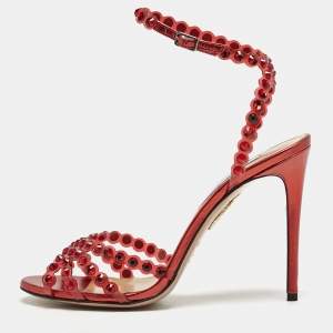Aquazzura Red PVC Crystal Embellished Tequila Sandals Size 39.5
