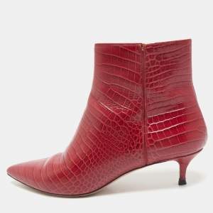 Aquazzura Burgundy Croc Embossed Leather Quant Ankle Length Boots Size 41