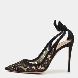Aquazzura Black Lace Bow Tie Pumps Size 40