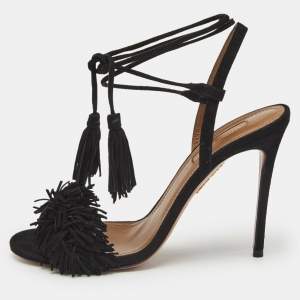 Aquazzura Black Suede Wild Thing Ankle Strap Sandals Size 36