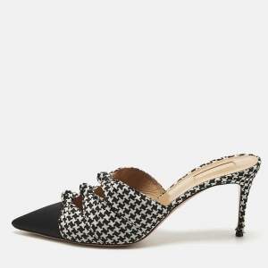 Aquazzura White/Black Fabric Knotted Mondaine Mules Size 41