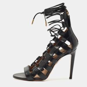 Aquazzura Black Leather Amazon Gladiator Sandals Size 37