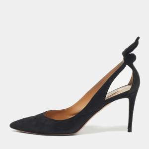 Pre Owned Aquazzura Black Suede Bow Tie Pumps Size 38