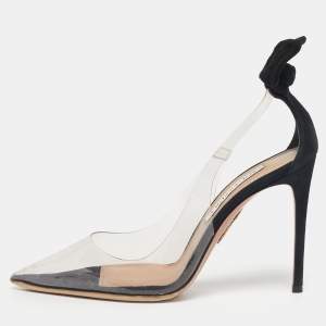 Pre Owned Aquazzura Transparent/ Black PVC and Suede Bow Tie Pumps Size 37