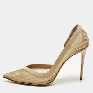 Pre Owned Aquazzura Beige Mesh and Net Kaz D'orsay Pumps Size 40