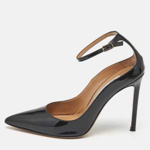 Pre Owned Aquazzura Black Patent Leather Love Affair Pumps Size 36.5