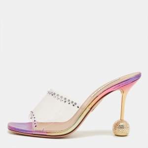 Pre Owned Aquazzura Pink PVC Embellished Secrets Slide Sandals Size 39