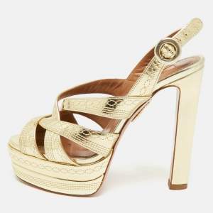 مملوكة مسبقًا Aquazzura Size 35.5 Gold Leather Platform Slingback Sandals