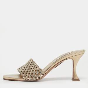 مملوكة مسبقًا Aquazzura Candy Size 38 Gold Leather Crystal Embellished Slide Sandals