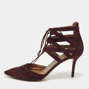 Pre Owned Aquazzura Belgravia Size 41 Burgundy Suede Pumps