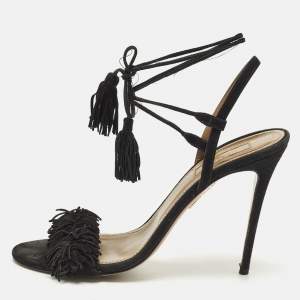 مملوكة مسبقًا Aquazzura Wild Thing Size 38.5 Black Suede Ankle Strap Sandals