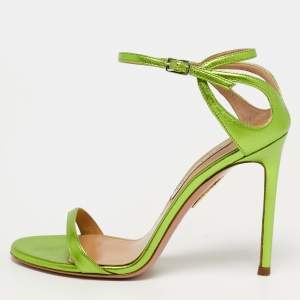 Pre Owned Aquazzura Joy Size 36 Metallic Green Leather Ankle Strap Sandals