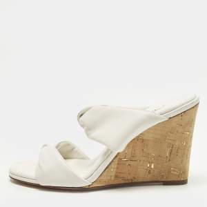 مملوكة مسبقًا Aquazzura Size 38.5 White Leather Cork Wedge Sandals