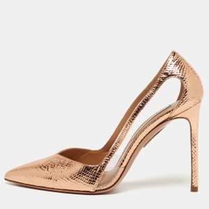 Pre Owned Aquazzura Night Size 39 Metallic Snakeskin Embossed Leather Pumps