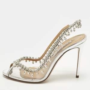 Pre Owned Aquazzura Temptation Size 38 Transparent Leather and PVC Ankle Strap Sandals