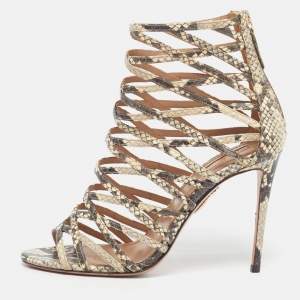 Pre Owned Aquazzura knockout Size 38.5 Beige Snakeskin Embossed Leather Gladiator Sandals