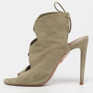 Pre Owned Aquazzura Sexy Thing Size 37 Grey Suede Ankle Strap Sandals