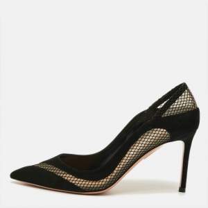 Pre Owned Aquazzura Dalia Size 37 Black Mesh and Suede Pumps