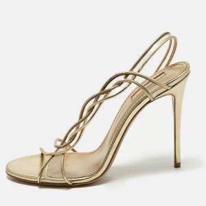 Pre Owned Aquazzura Swing Size 40 Gold Leather And PVC Slingback Sandals