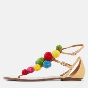 Pre Owned صندل سلايد أكوازورا تروبيكانا برم بوم مقاس 36 رافيا بيج