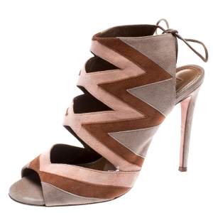 Pre Owned Aquazzura Tricolor Suede Frankie Open Toe Sandals Size 38