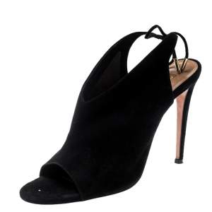 Pre Owned Aquazzura Black Suede Sexy Thing Open Toe Ankle Wrap Sandals Size 39.5