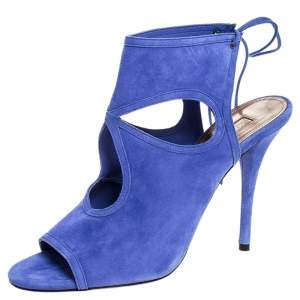 Pre Owned Aquazzura Blue Cutout Suede Sexy Thing Peep Toe Sandals Size 39.5