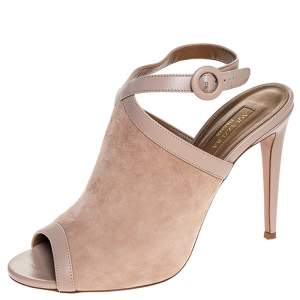 Pre Owned Aquazzura Beige Suede And Leather Trim Eddie 105 Open Toe Ankle Strap Sandals Size 40