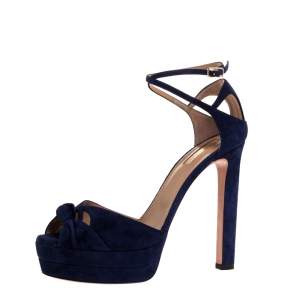 Pre Owned Aquazzura Navy Blue Suede Harlow Platform Sandals Size 40