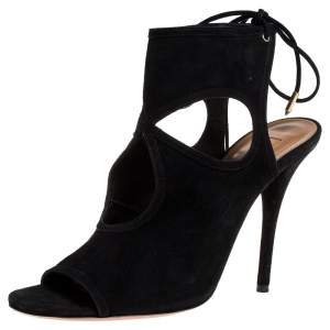 Pre Owned Aquazzura Black Suede Sexy Thing Tie Up Sandals Size 39