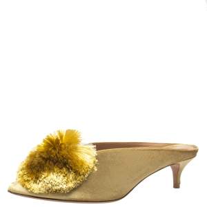 Pre Owned Aquazzura  Gold Velet Powder Puff Mule Sandals Size 36.5