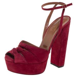 Pre Owned Aquazzura Burgundy Suede Mira Block Heel Platform Sandals Size 39