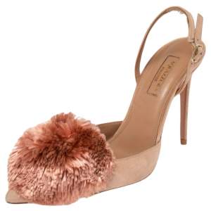 Pre Owned Aquazzura Beige Suede Powder Puff Pointed Toe Slingback Sandals Size 36.5