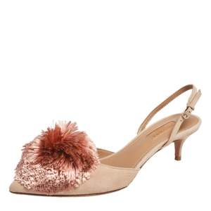 Pre Owned Aquazzura Beige Suede Powder Puff Ankle Strap Sandals Size 37