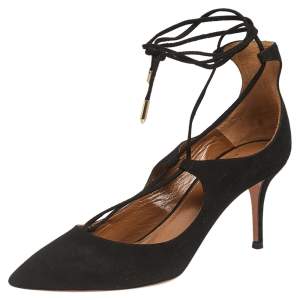 Pre Owned Aquazzura Black Suede  Lace Up Sandals Size 37