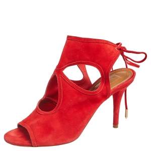 Pre Owned Aquazzura Red Suede Sandals Size 37