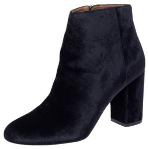 Pre Owned Aquazzura Black Velvet Brooklyn Ankle Boots Size 36.5