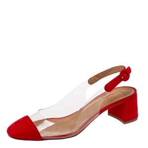 Pre Owned Aquazzura Red Suede and PVC Optic Slingback Pumps Size 40.5