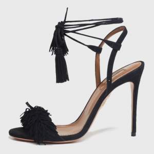 Pre Owned Aquazzura Black Suede Wild Thing Ankle Wrap Sandals Size 37
