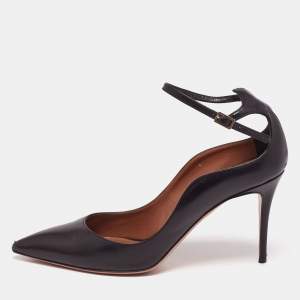 Pre Owned Aquazzura Black Leather Dolce Vita Ankle-Strap Pumps Size 40